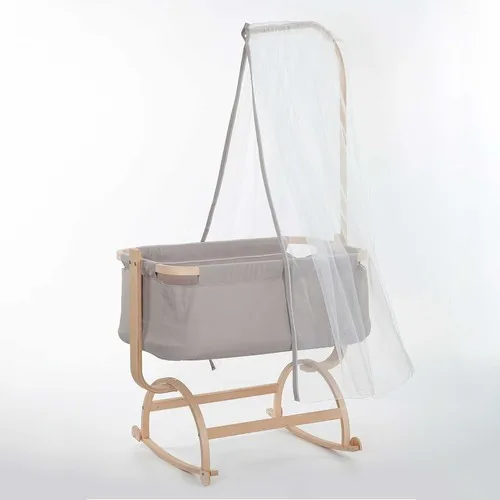 Naturel Wooden Rocking Crib Baby Bed-Beech tree wood and real cotton fabric.