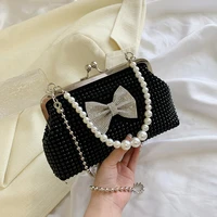 bow tie rhinestone pearl handbag womens clutch bags evening bag fashion purse womens clutch luxury for wedding bags party white