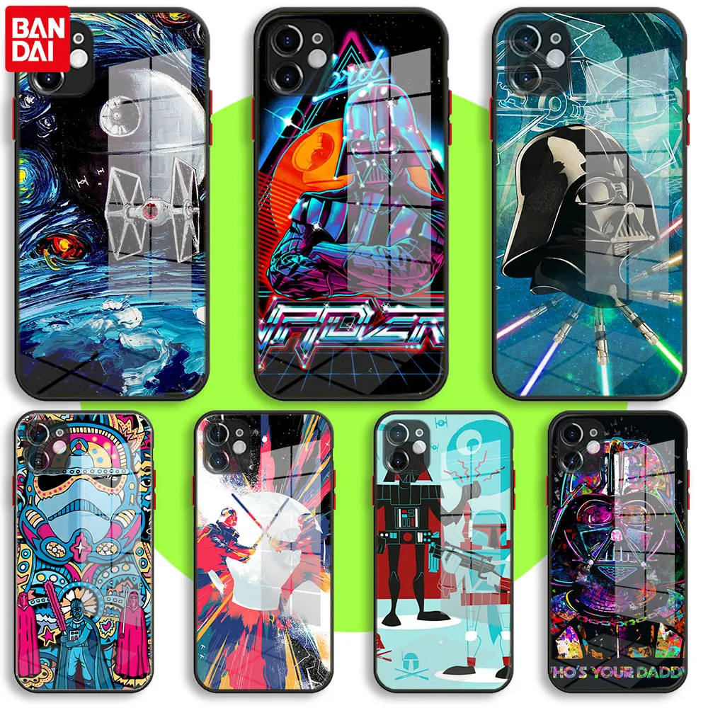 

BANDAI Black Soft Glass Case For iPhone 13 11 12 Mini Pro Max XS XR X 7 8 6 Plus SE2 Silicone Cover star wars digital art
