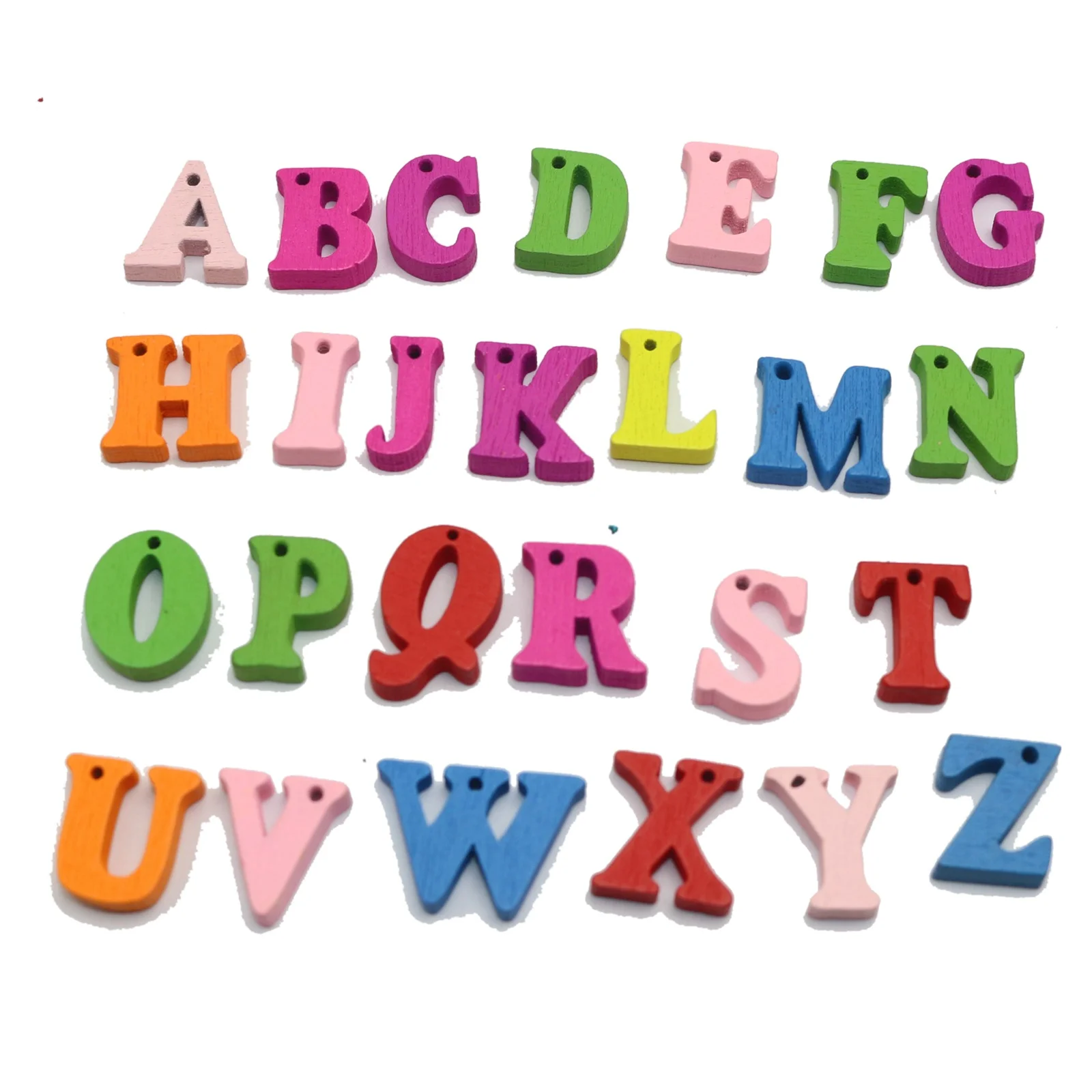 

100 Assorted Bright Color FlatBack Alphabet Letter Wood Beads Charm Pendant 16mm