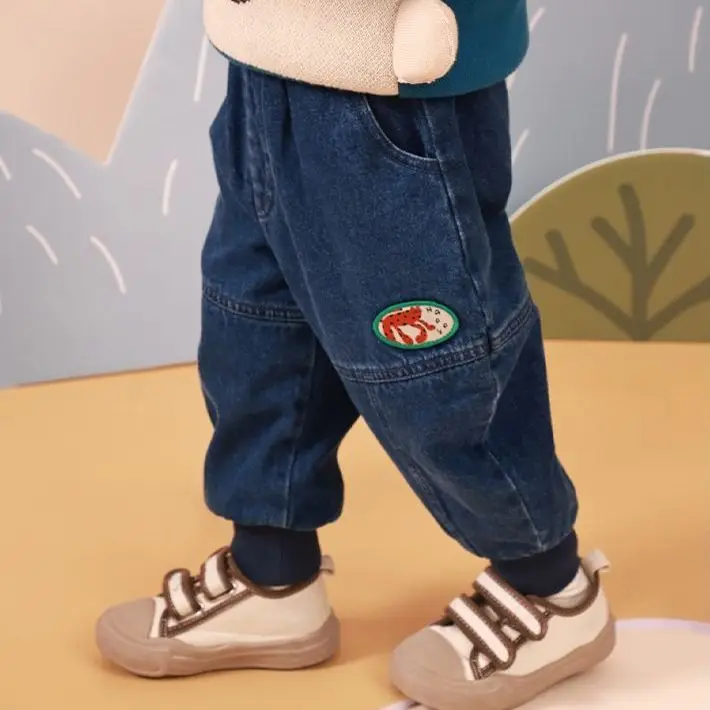 Baby Fleece Padded Jeans Autumn and Winter Boys' Thickened Pants 2022 New Children's Warm Trousers Outerwear