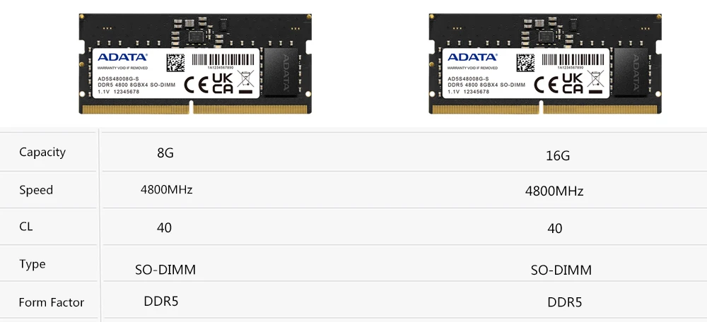 Adata Ram SO DIMM DDR5 8 ГБ 16 32 4800 МГц для настольного компьютера вертушка с полоской памяти