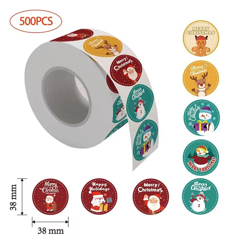 

New Christmas Sealing Label 500Pcs/Roll Santa Snowman Elk Decoration Paper Sticker DIY Xmas Party Gift Box Bag Label Stickers