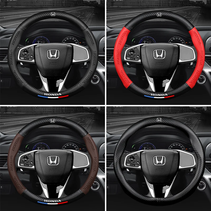 

3D Embossing Carbon fiber leather Car steering wheel cover For HONDA Accord CRV Pilot Civic Insight Fit HR-V XR-V Vezel NEW