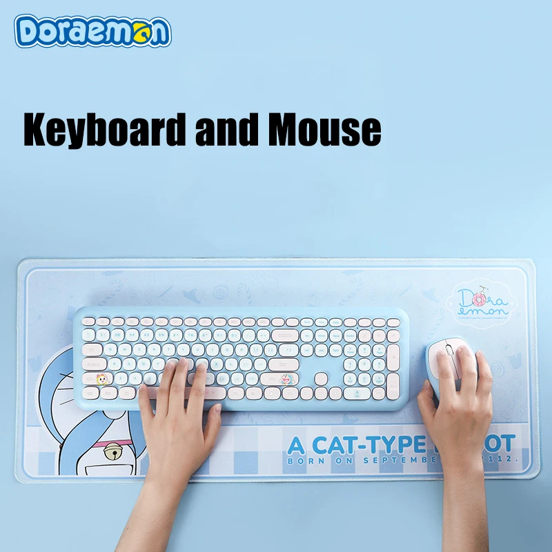 Kawaii Anime Doraemons Mouse Pad Girly Heart Robot Cat Cute Cartoon Character Wireless Keyboard Mouse Toys for Girls