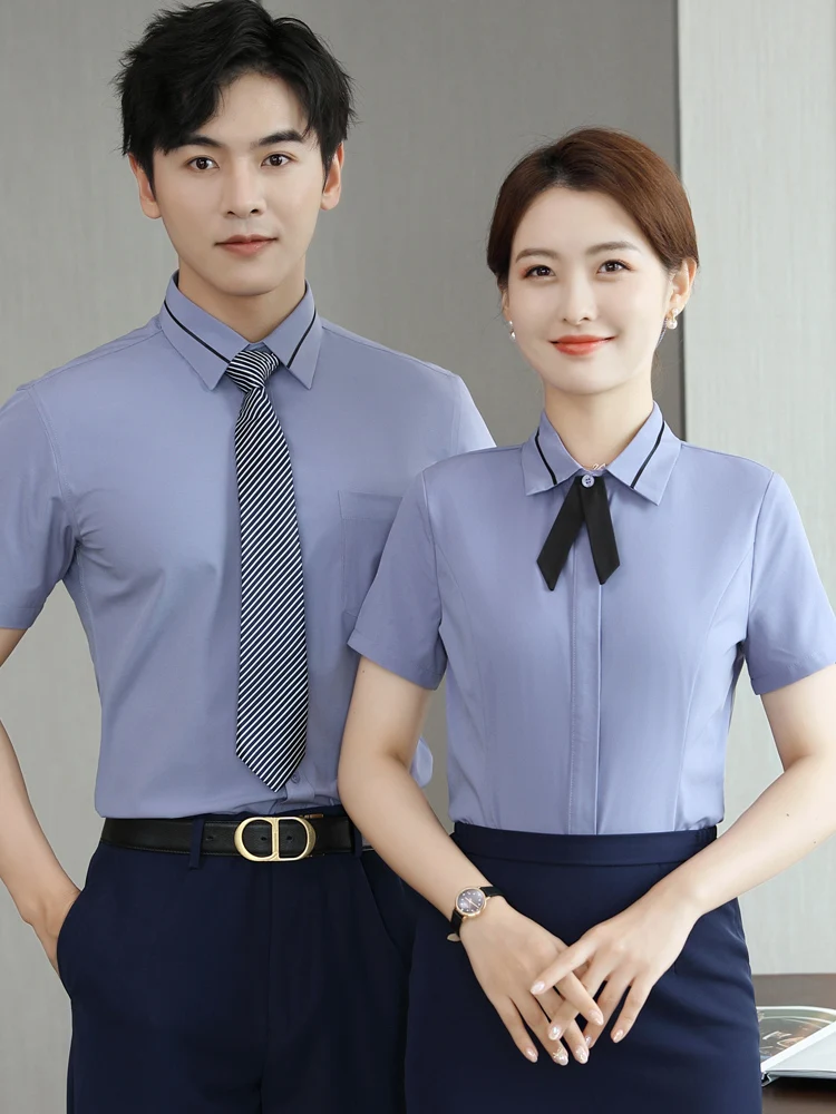 White Shirt Long Sleeves Men's and Women's Same Spring Summer Office Formal Suit Short-Sleeved Work Clothes Busines... |