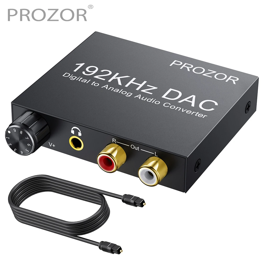 

PROZOR Digital to Analog Converter 192kHz DAC Volume Control Digital Coaxial SPDIF Toslink to Analog Stereo RCA 3.5mm Jack Audio