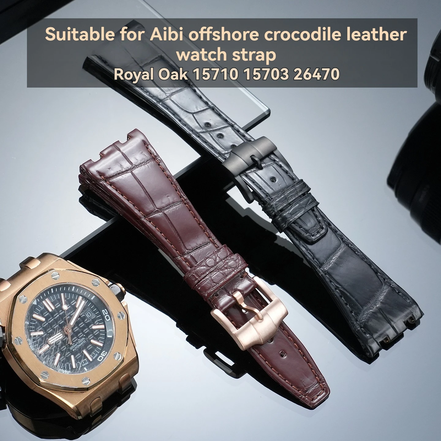 Фото Ремешки из натуральной кожи аллигатора (26 мм и 28 мм) для Audemars Piguet Royal Oak Offshore 15710, 15703, 26470, 15510 и 26240 №1
