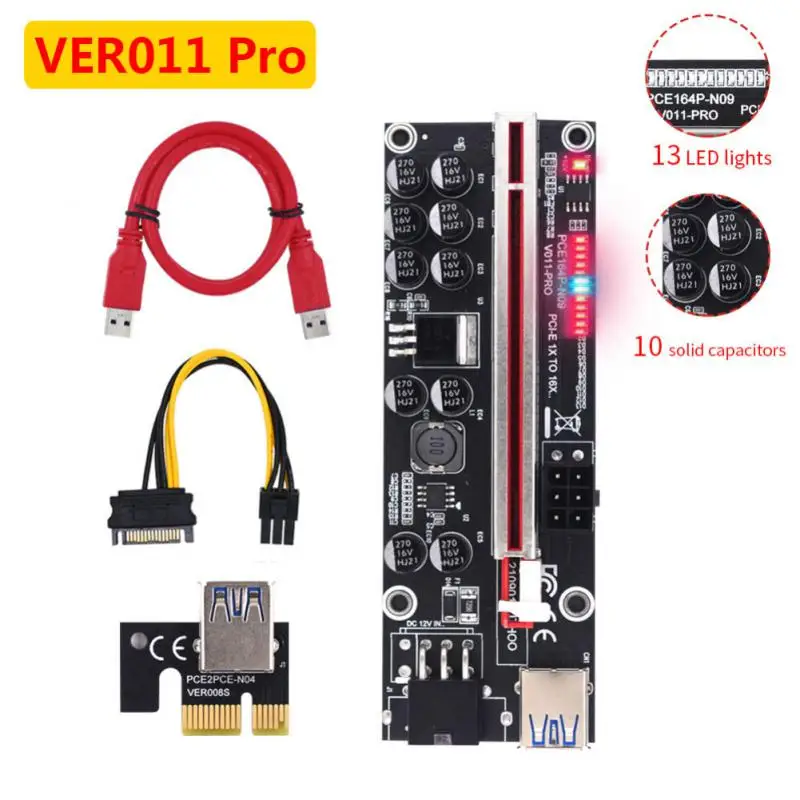 

Dual LED VER009S PCI-E Riser Card 009S PCIE 1X to 16X Extender 100CM 60CM 30CM USB 3.0 Cable SATA Power for Graphics Card
