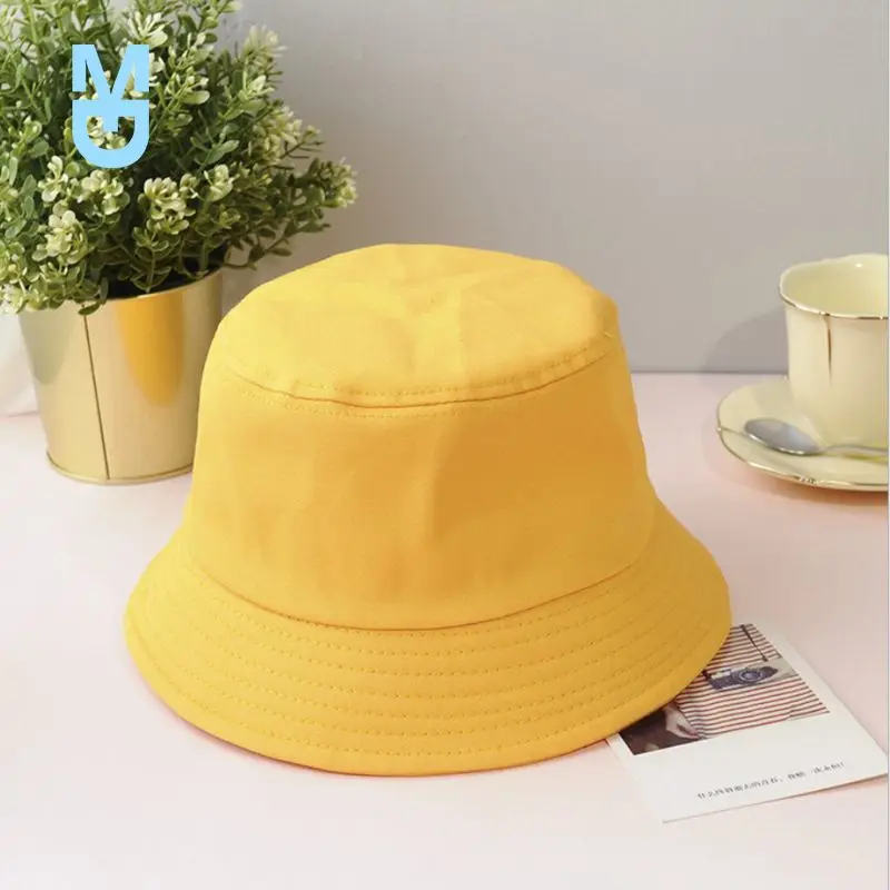 

New Korean Adult Kids Summer Foldable Bucket Hat Solid Color Hip Hop Wide Brim Beach UV Protection Round Top Sunscreen Fisherman