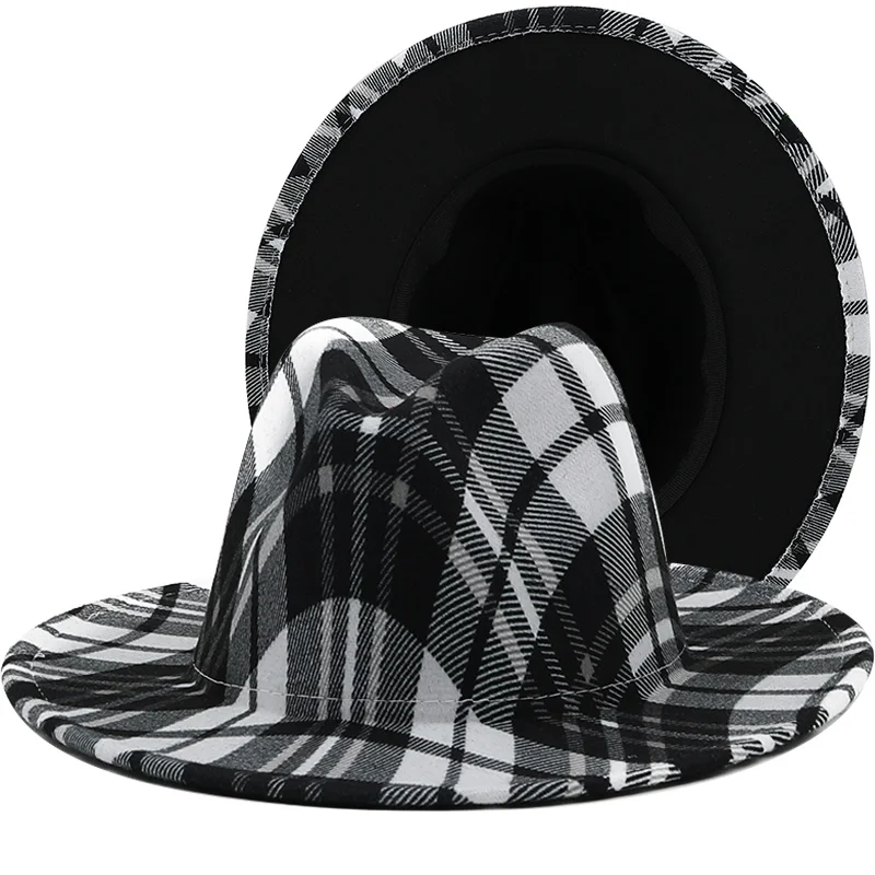 

Женская фетровая шляпа в клетку и полоску, красная шерстяная шляпа с широким покрытием, Осень-зима