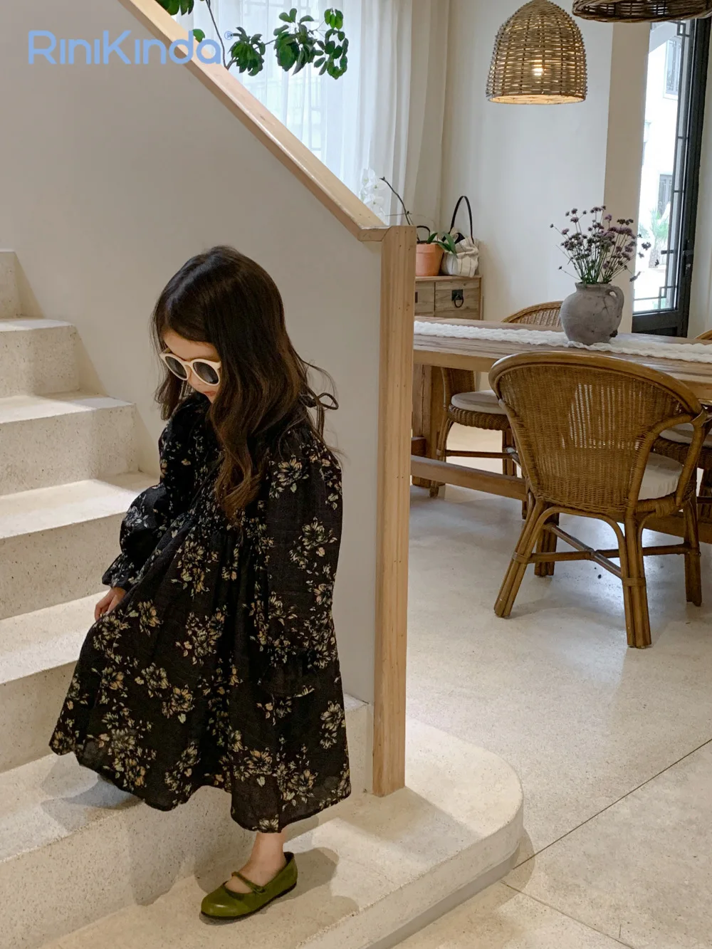 

2023 New Autumn Kids Girls Dress Long Sleeves Floral Print Long Dress for Girls Clothes Fashion Girl Children Clothing