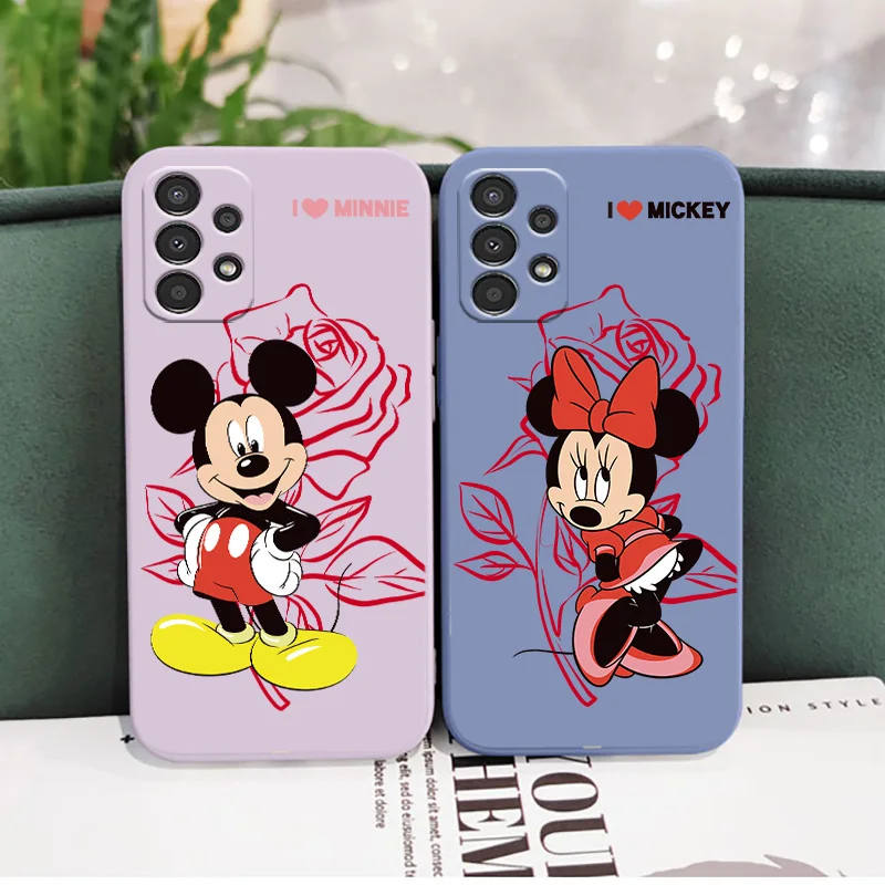 

Mickey Minnie LOVE Phone Case For Samsung Galaxy A73 A72 A53 A52S A42 A33 A32 A23 A22S A21S F13 Liquid Rope Cover