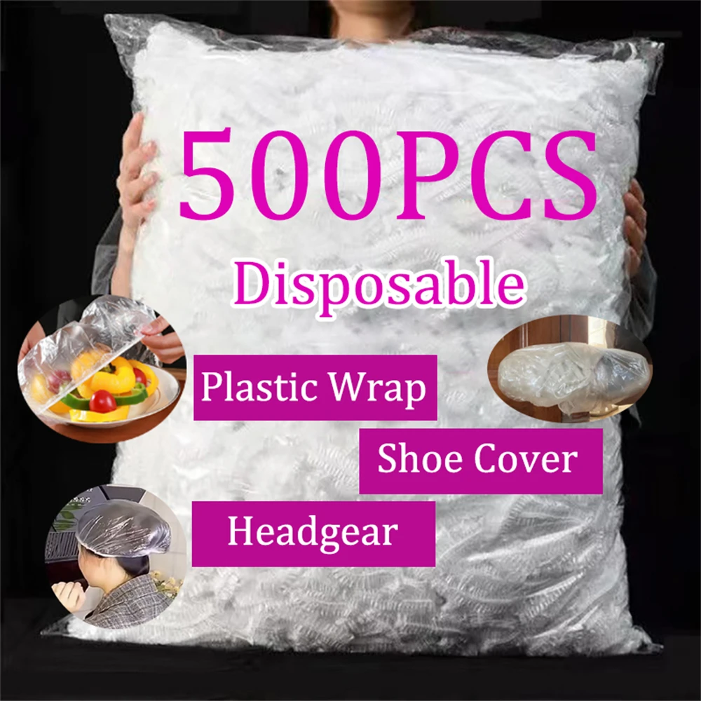 

500pcs Disposable Food Cover Elastic Plastic Wrap Food Grade Lids Shoe Cover Shower Headgear Bowls Caps Food Fresh Saver Bag