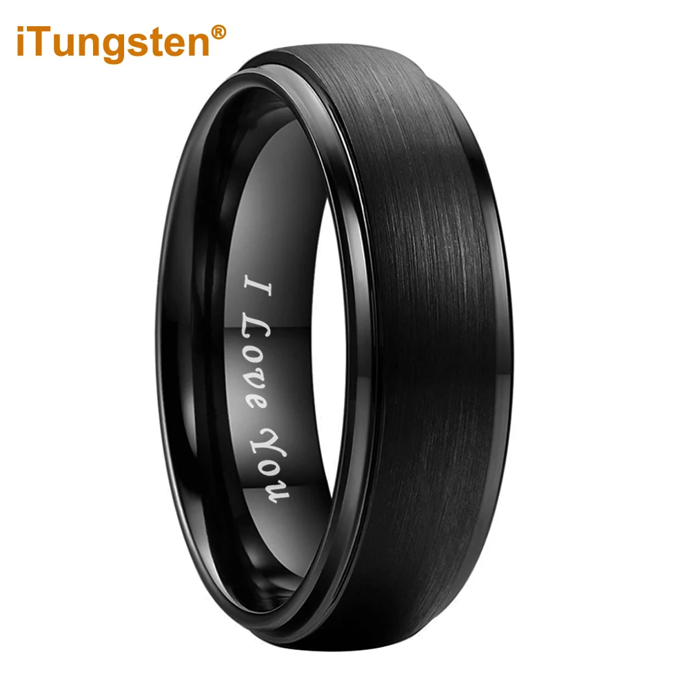 

iTungsten 6mm 8mm Tungsten Finger Ring for Men Women Engagement Wedding Band Trendy Jewelry Domed Stepped Edges Comfort Fit