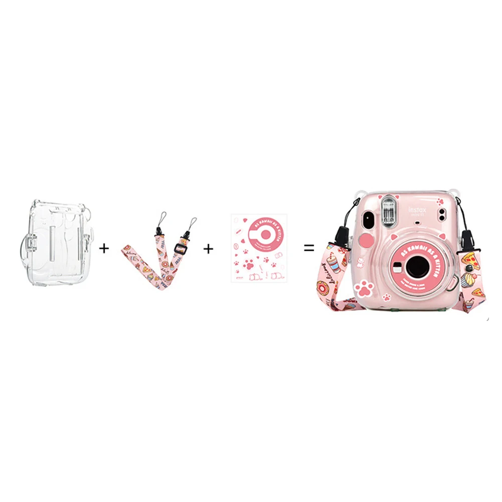 

Прозрачный чехол для хранения фотографий для Instax Mini11, чехол с кристаллами, ремешок, наклейка для хранения камеры, сумки для переноски с накл...