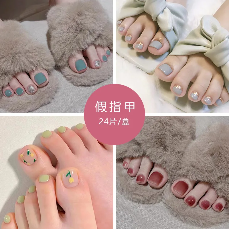 

24pcs Fake Toe Nails Foot White Tips French Nails Wearing Nail Art Pattern Removable Nail Stickers Acrylic Press On For Feet