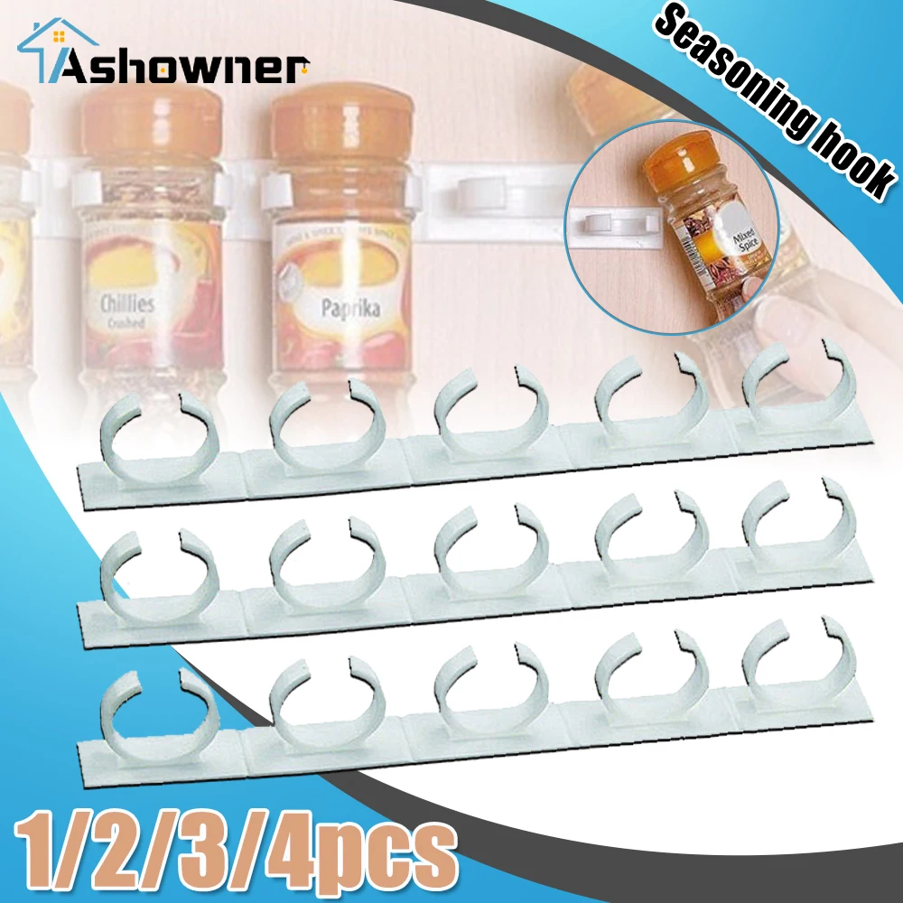 

Spice Bottle Rack Kitchen Storage Rack Wall Mount Jars Holder Tools Plastic Clip Jar Rack Cabinet Door Hooks Ingredient Spice