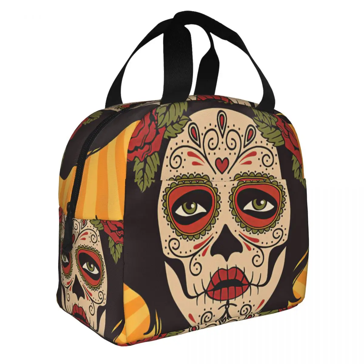 Mexican Skull,Rose Noose Lunch Bento Bags Portable Aluminum Foil thickened Thermal Cloth Lunch Bag for Women Men Boy