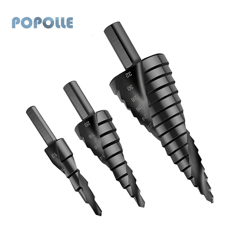 3PCS/set 4-32 Mm High Speed Steel Nitrided Step Drill Triangle Shank Spiral Taper Drill Suitable for Wood Metal Hole Opener