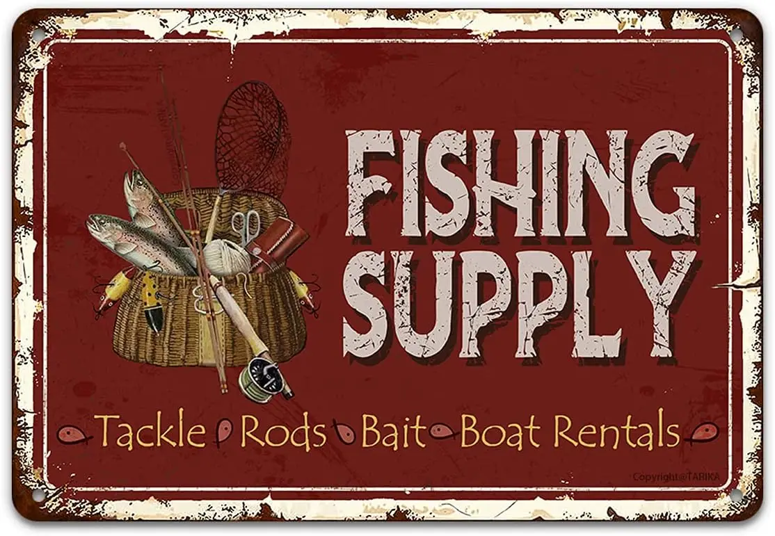 Fshng Supply Tckle Rods Bt Bot Rentls Vntge Sgns Wll Decor Funny rt Png Metl Декор для дома Ktchen Fence Br Room Outsde Fs