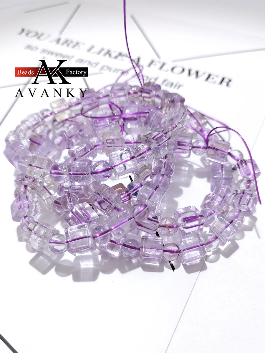 3A Natural Stone Light Amethyst Square Single Lap Necklace For Women Girl Birthday Gift Fresh Bracelets Fashion Jewelry 8 10mm