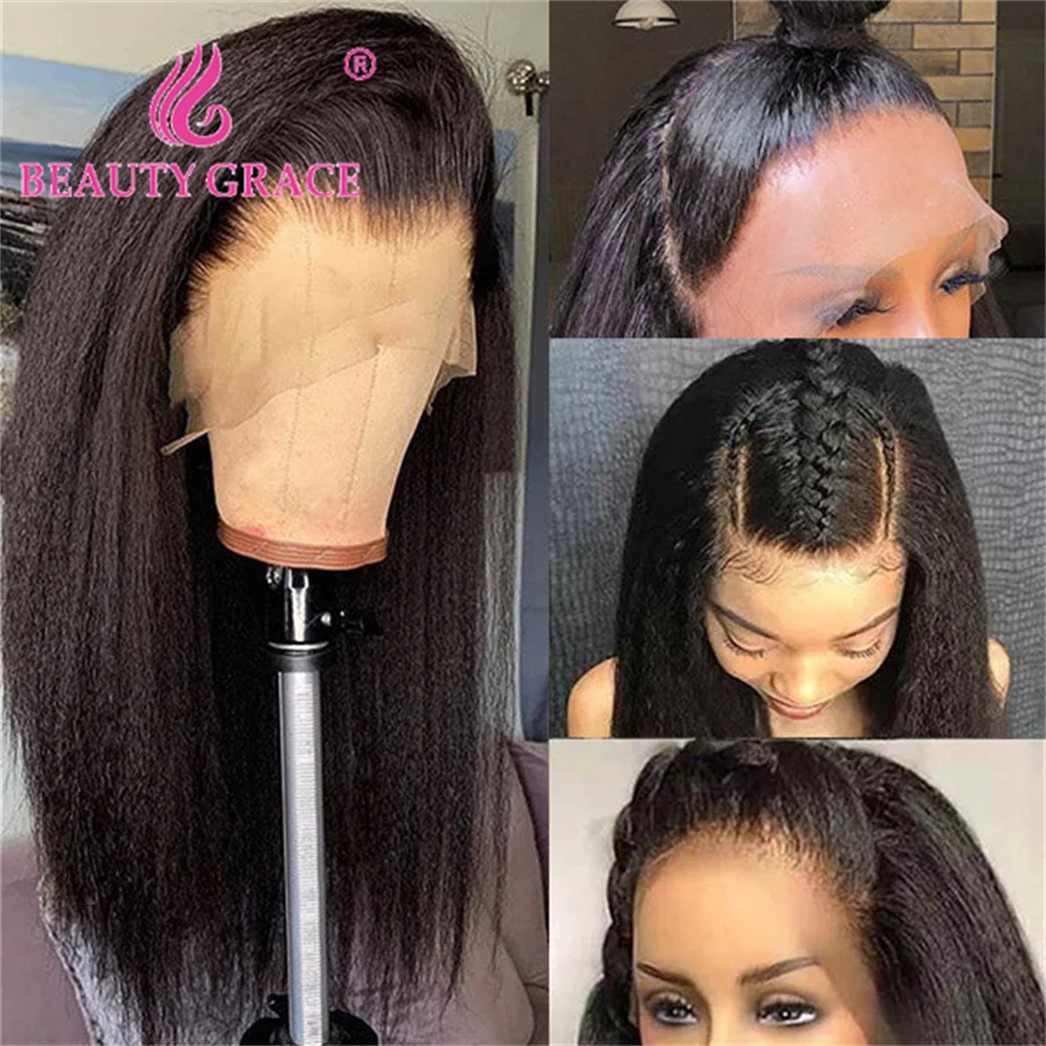 Парик Yaki прямой Женский плотность 180% 13x 4