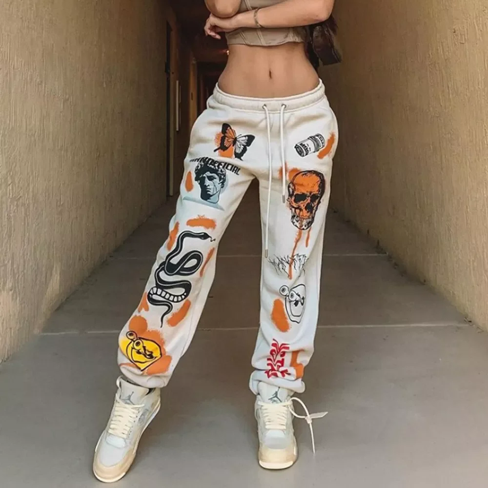 

Women Sweat Pant Harajuku Butterfly Skull Printed Trousers Jogger Drawstring Cargo Pant Loose Streetwear Casual Sweatpant Autumn