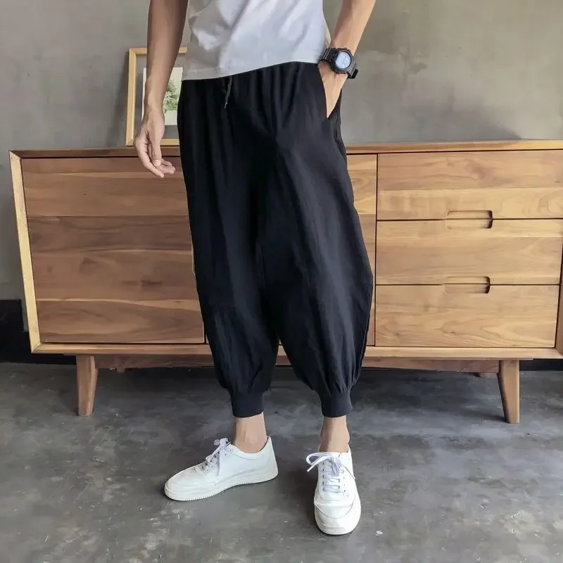 Брюки мужские укороченные в стиле хип-хоп повседневные модные штаны с широкими