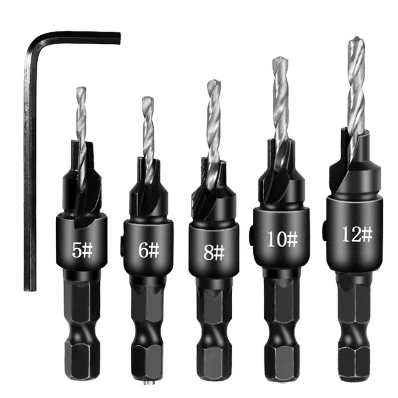 

5pcs Countersink Drill Bit Woodworking Drill Bit Set Drilling Pilot Holes For Screw Wood Drilling Gun Drill Bit Electrical Tool