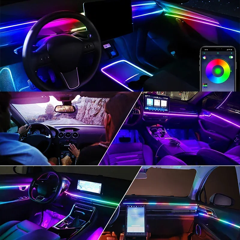 Фото 22-в-1 Премиальная автомобильная светодиодная подсветка салона RGB Symphony с режимом Welcome, управлением через приложение, улучшенным визуальным эффектом и 64 цветами №2