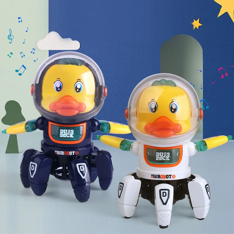 Electronic Six-Claw Robot Duckling Space Astronaut Dancing Duck Animal Model Light Music Interactive Toys for Kids Children Gift
