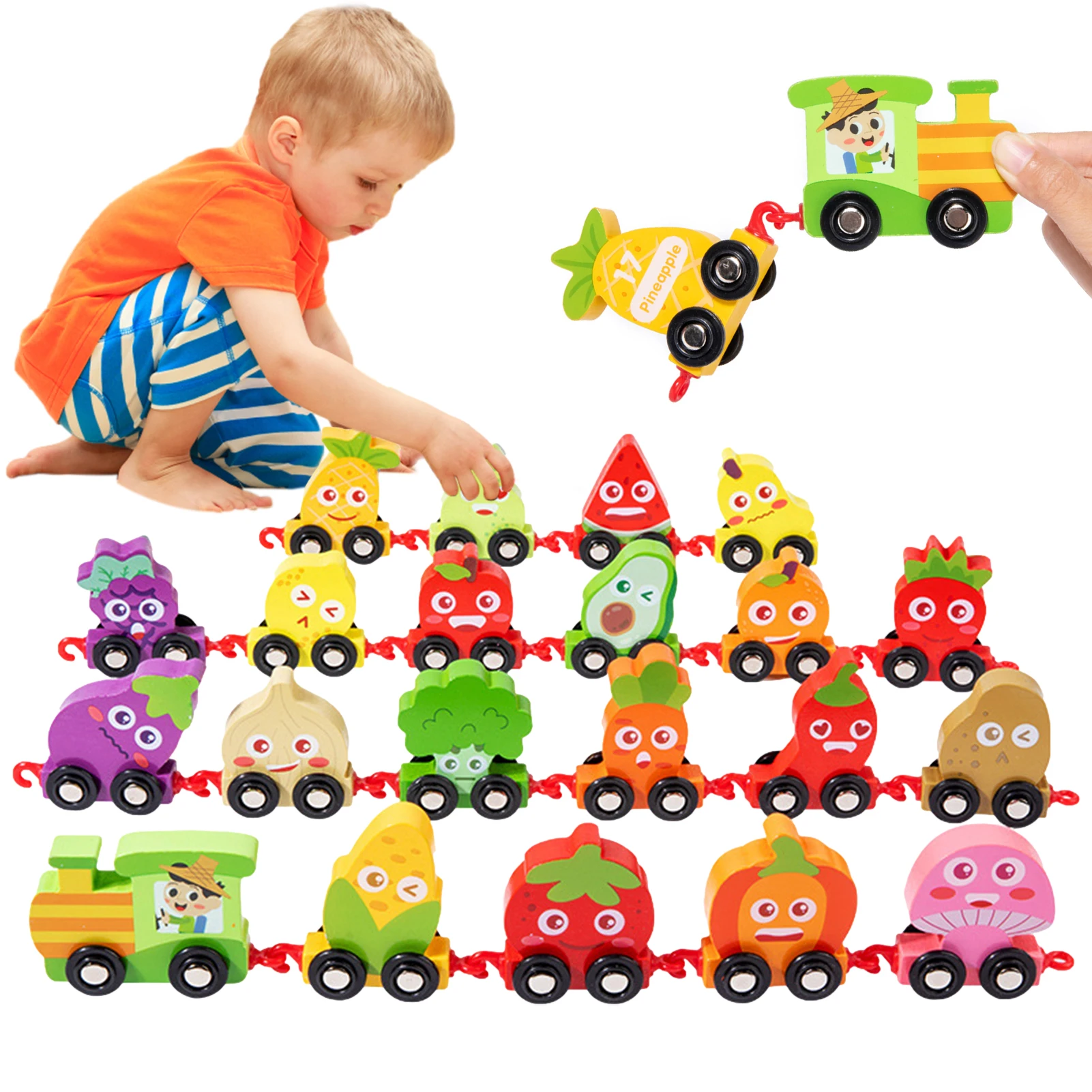 

Wood Colorful Fruit Number Train Toys Matching Sequencing Games Educational Letter Cars Kit Learn To Count Know Fruits And