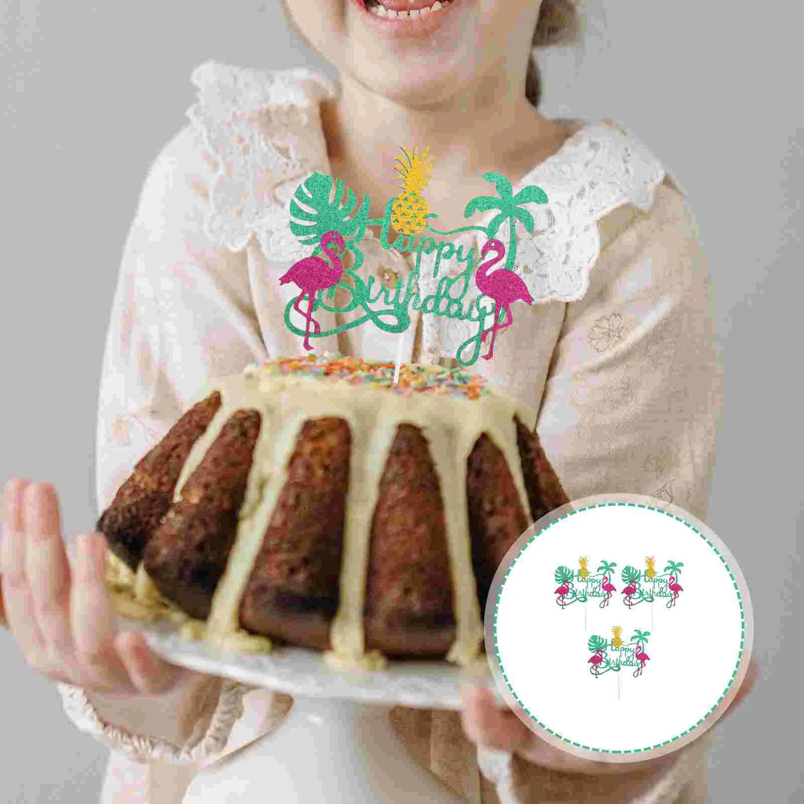 

3Pcs Hawaiian Themed Party Cake Picks Creative Cake Adornments Paper Cake Decor