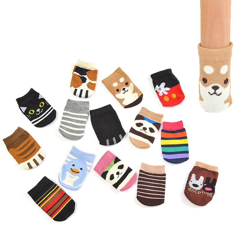 4Pcs Cute Cartoon Table Foot Socks Chair Leg Covers Floor Protectors Non-Slip Knitting Socks For Furniture Home Table Leg Caps