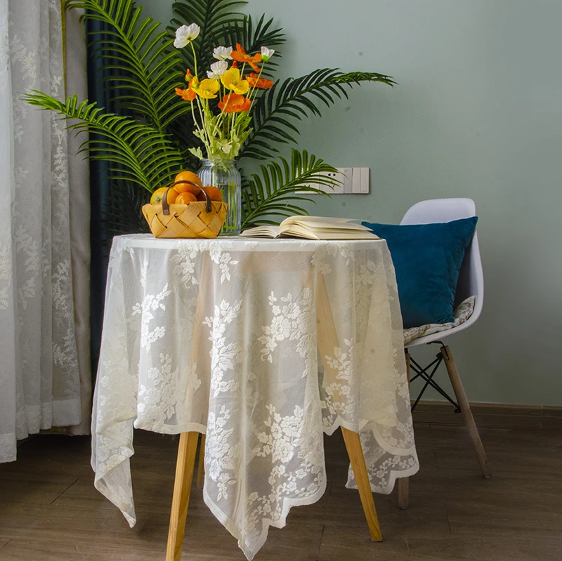 

Lace tablecloth fabric coffee table tablecloth white French hollow retro literary pastoral round table bedside table cover cloth