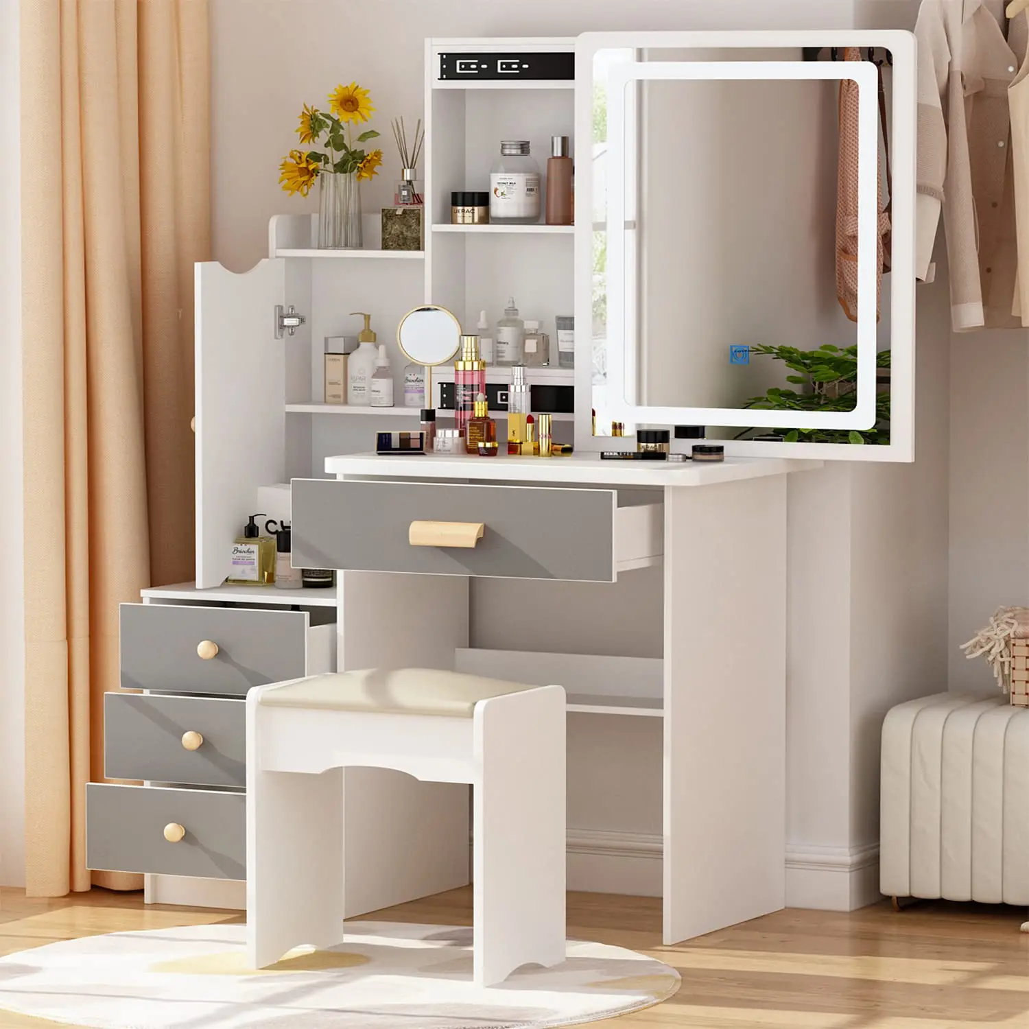 

Modern Makeup Vanities Table Set Dressing Vanity with Lights Bedroom Furniture coiffeuse avec miroir schminktisch tocador