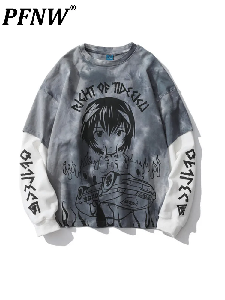 

PFNW Men's Sweater Spring And Autumn Two-dimensional Cartoon Animation Printing Fake Two Long Sleeved Tops Hoodies 12A4983