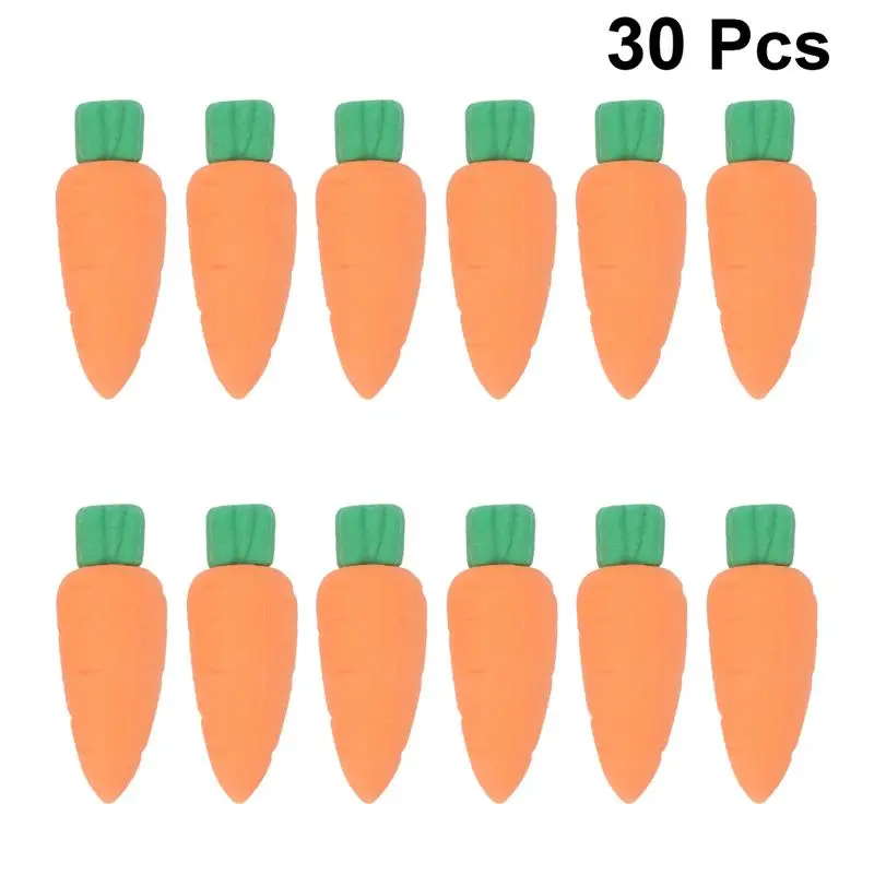 

30pcs Pencil Eraser for Stationery Pencil Eraser School Gift Kids Students Carrot Shape Portable Creative Decorative