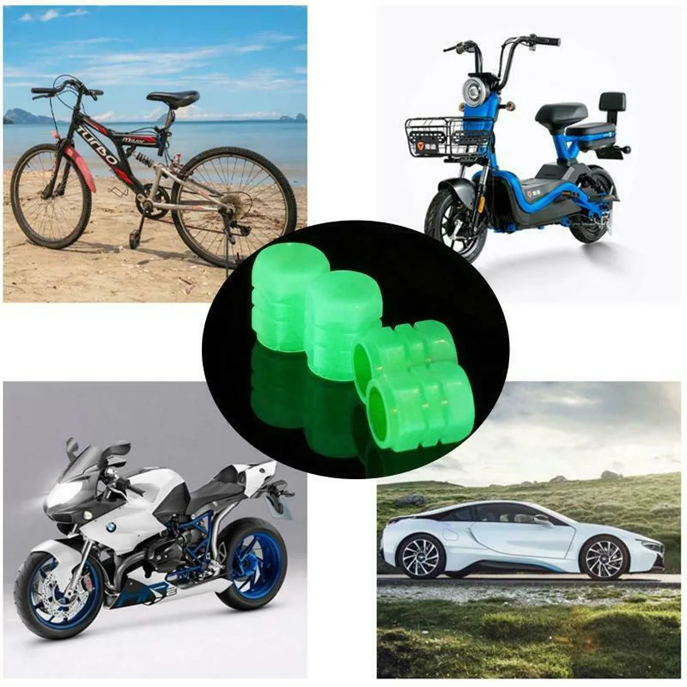 

4Pcs Car Wheel Tire Valve Cap Tyre Rim Stem Covers Luminous Dust Cover For Bike Cars Trucks Prank Valve Cap Glow Dust Cover