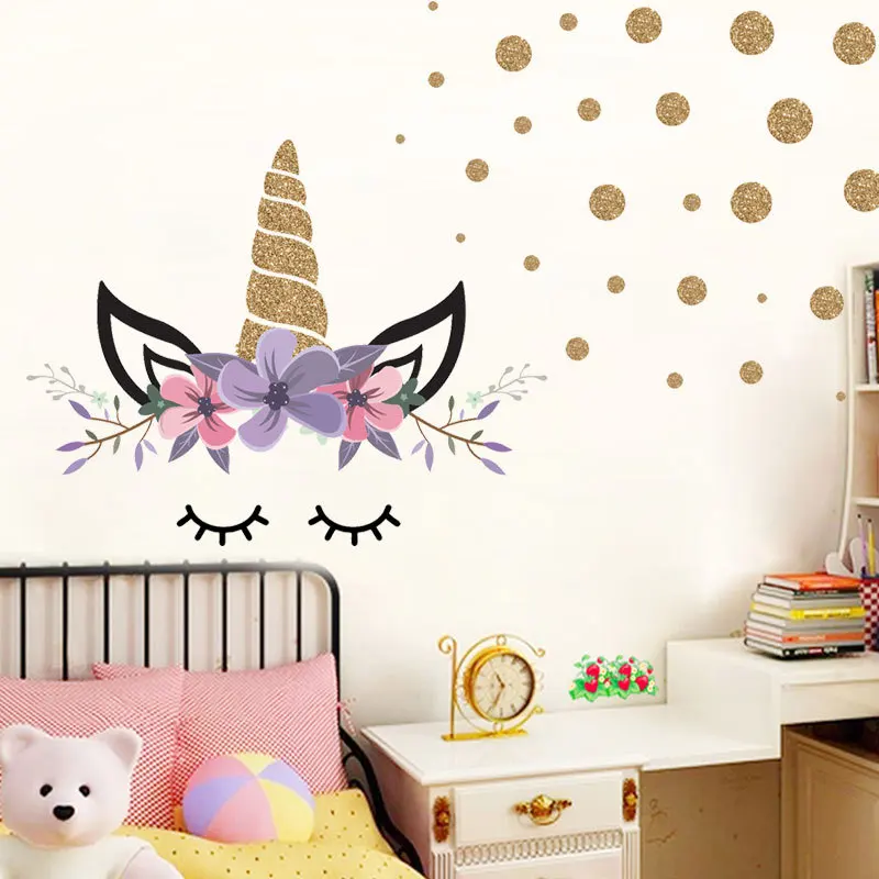 

Sweet Unicorn Dot Circle Flower Heart Wall Sticker Living Room Bedroom Home Decor Wall Stickers for Kids Rooms Decoracion
