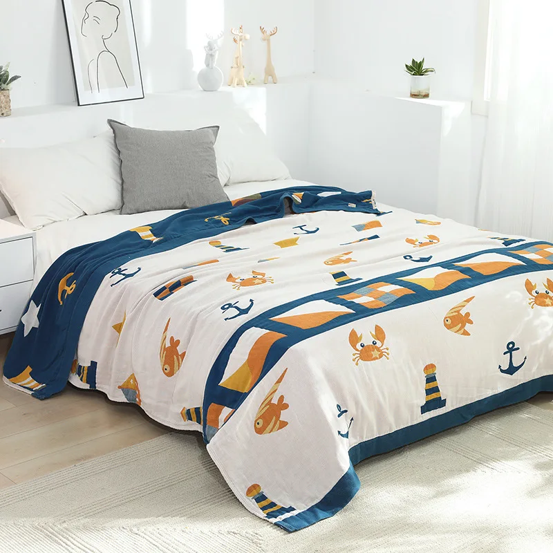 

100% Cotton Ocean World Star Anchor Crab Thread Blanket Tapestry Bedspread Throw Camp Travel Beach Towels Sofa Sleep Cover Child