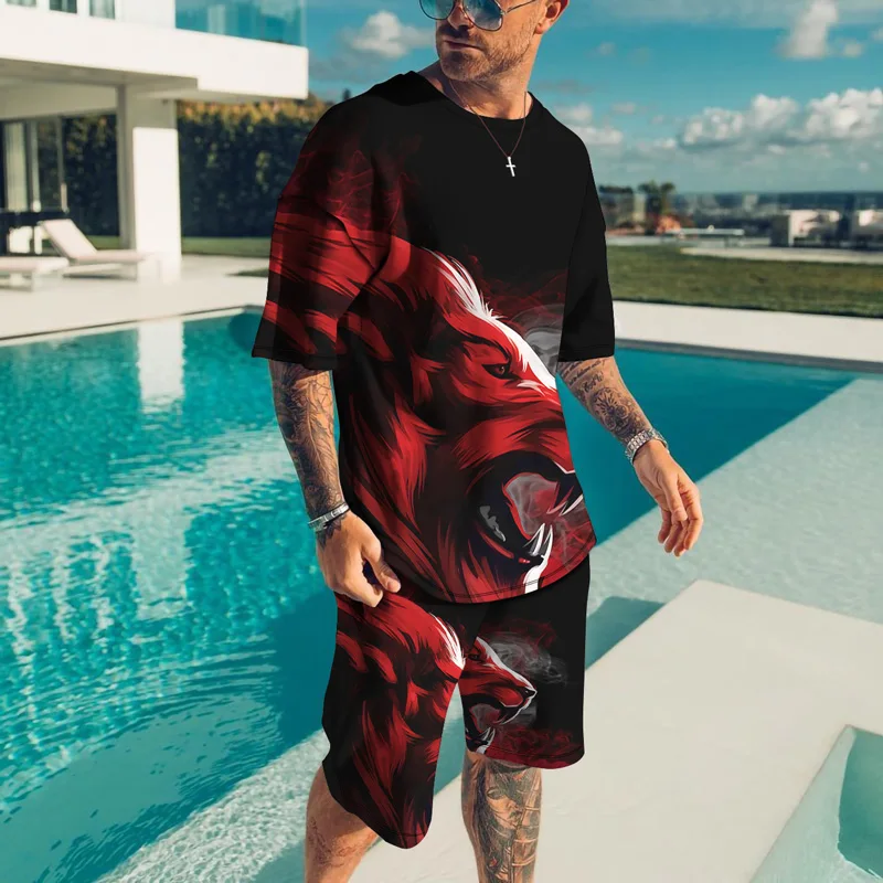 Men Outfit Summer Short Sleeve Chinese Dragon T Shirt Set Fashion 2 Piece Streetwear 3d Printed Sports Beach Shorts Sportswear