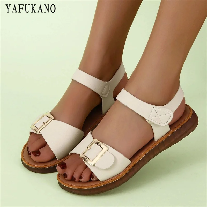 

Buckle Decor Ankle Strap Sandals Simple Casual Student Shoes Open Toe Soft Bottom Comfort Beach Rome Shoes