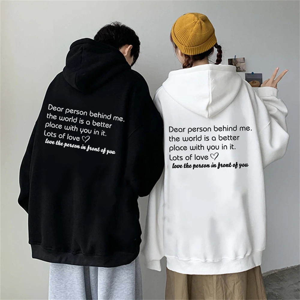 

600g Cotton Top Quality Autumn Winter Fleece Long Sleeve Pullovers Dear Person Behind Me Hoodie Couple Family Love Romantic Gift