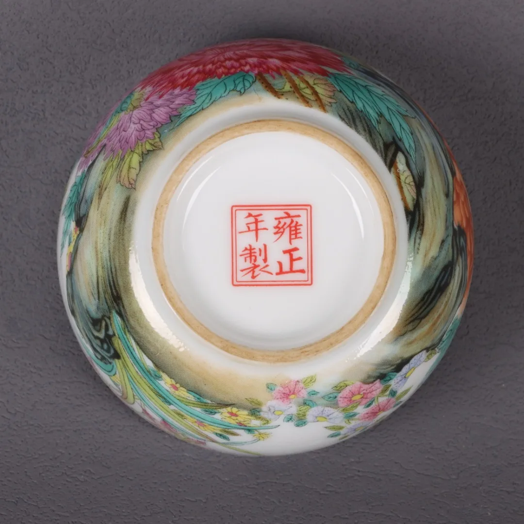 Розовые чашки с цветочным узором Qing Yongzheng антикварные фарфоровые украшения