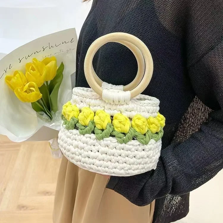 1set Deepeel Fashion DIY Handmade Woven Bags Material Sewing Accessories Cute Flower Bag Female Color Women's Gift Handbag