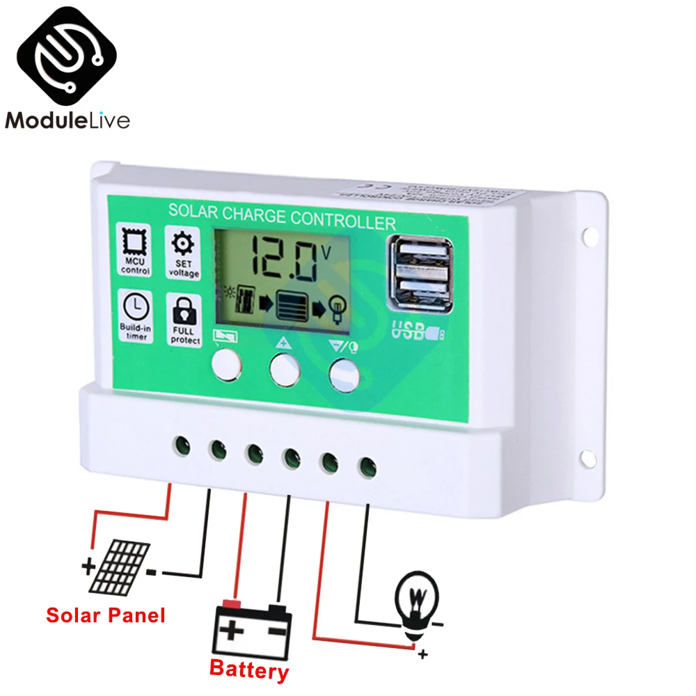 

Photovoltaic Solar Controller 12V 24V Lithium Lead-acid Battery Solar Controller PWM Charge Discharge Auto Switch Circuit Drive