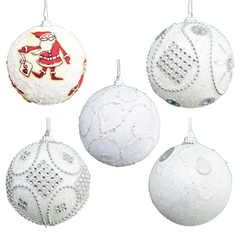 

XX9B 8cm White Glitter Ornament Ball Foam Christmas Ball Ornaments for Xmas Tree Decorations Hanging Baubles Home Party Decor