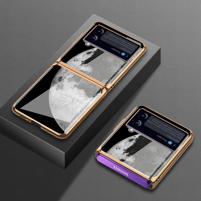 Romantic Starry Sky Phone Case for Samsung Z Flip 3 4 Case Luxury Tempered Glass Flip4 Shockproof Case for Galaxy Z Flip4 Case